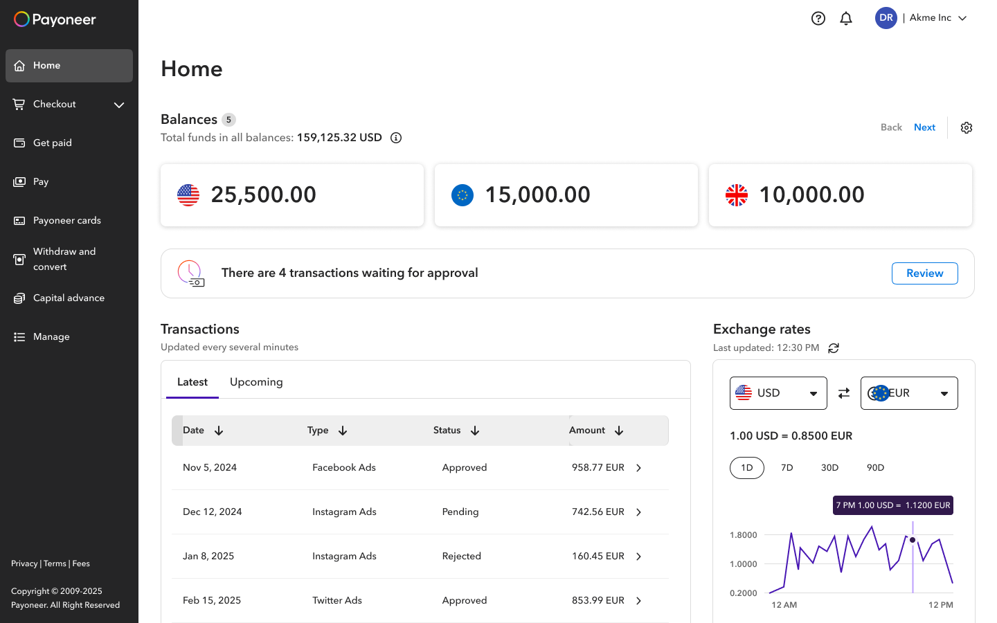 Approval notification on home page