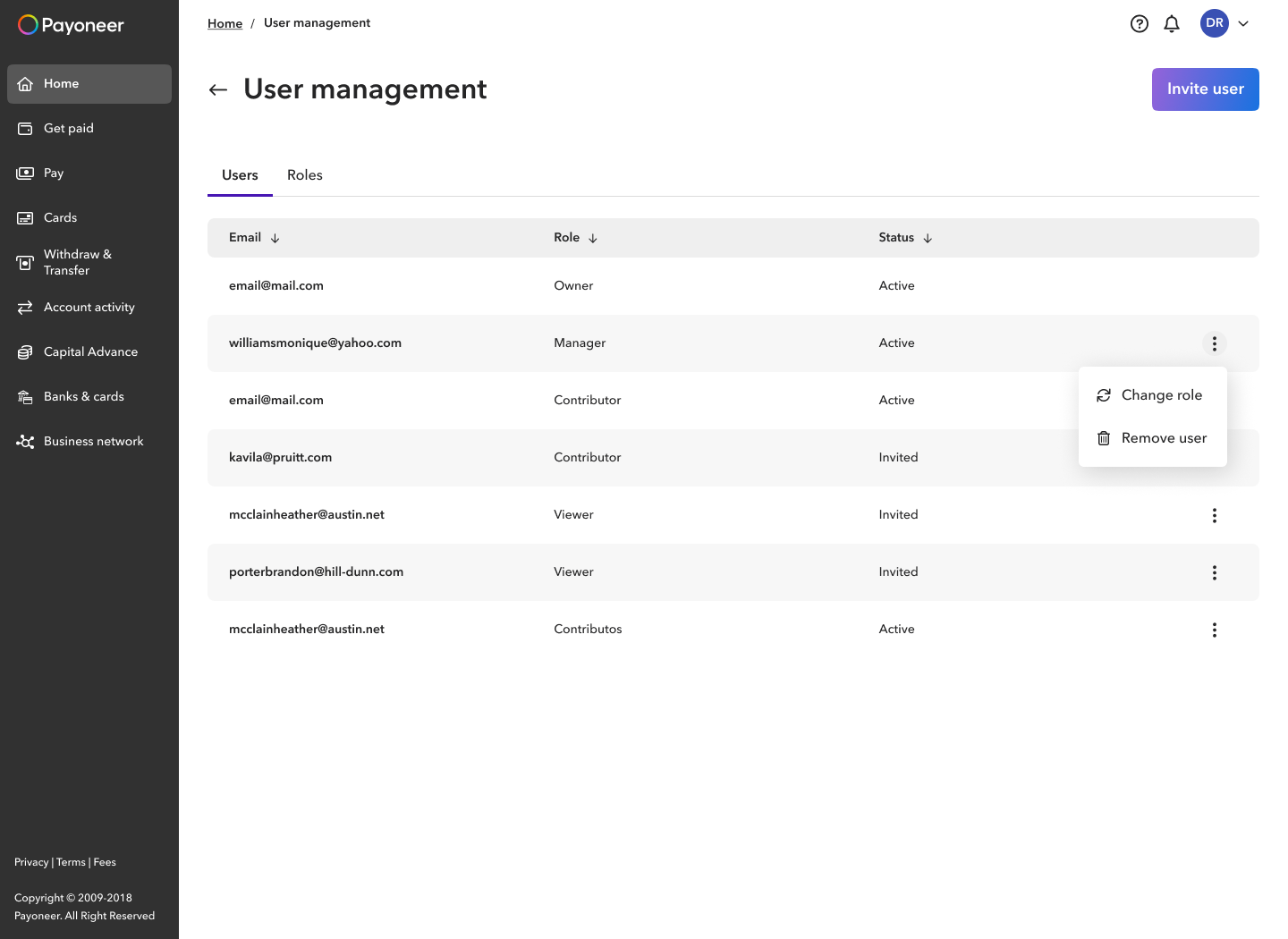 User management — users table