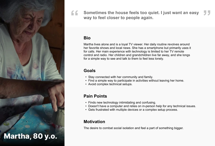 Persona, Martha 80 y.o.
